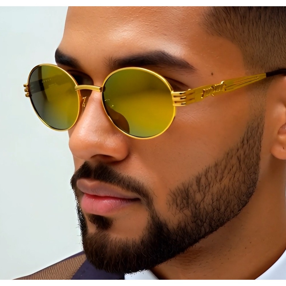Gold Round Sunglasses‎ Vintage Style Men's Fashion Designer Rapper Cholo Migos